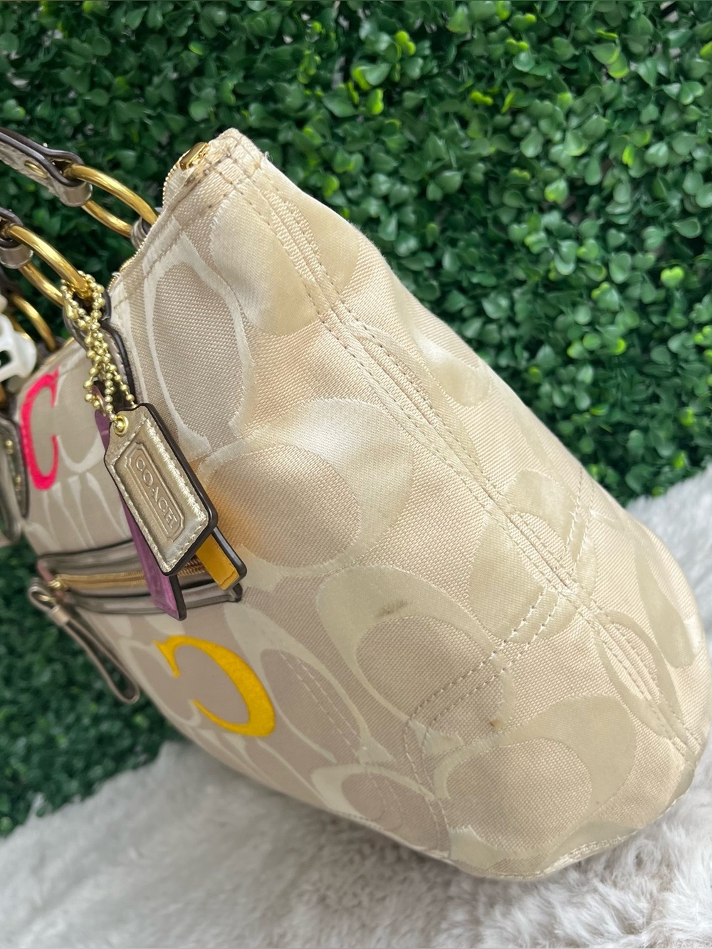 COACH Poppy Y2K Glam Bag Charm Op Art Tote Shoulder Bag 23521 - Picture 4 of 11